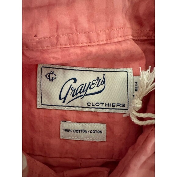 Grayers Shirt Mens Medium Peach Gingham Short Sleeve Collared Button Up Pocket - Picture 4 of 5
